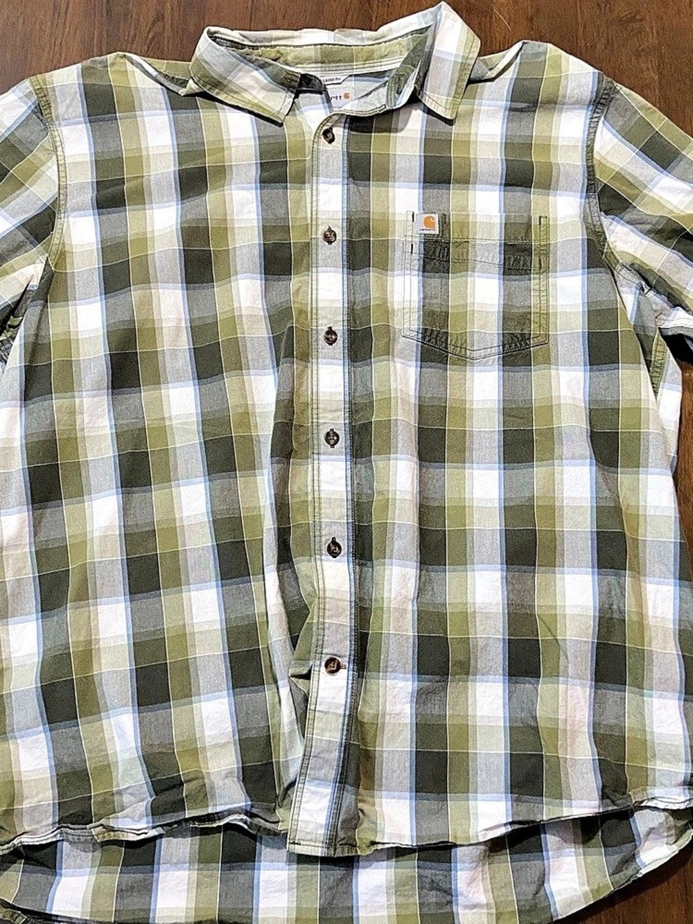 Carhartt Essential Plaid Shirt Mens 2XL Green Short Sleeve Button Up Workwear